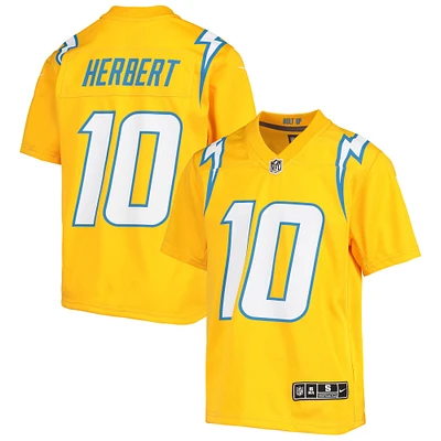 Maillot de jeu d'équipe inversé Nike Justin Herbert doré pour jeunes des Chargers Los Angeles