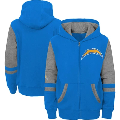 Chandail à capuchon glissière pleine longueur et blocs de couleurs Los Angeles Chargers bleu poudré pour jeune