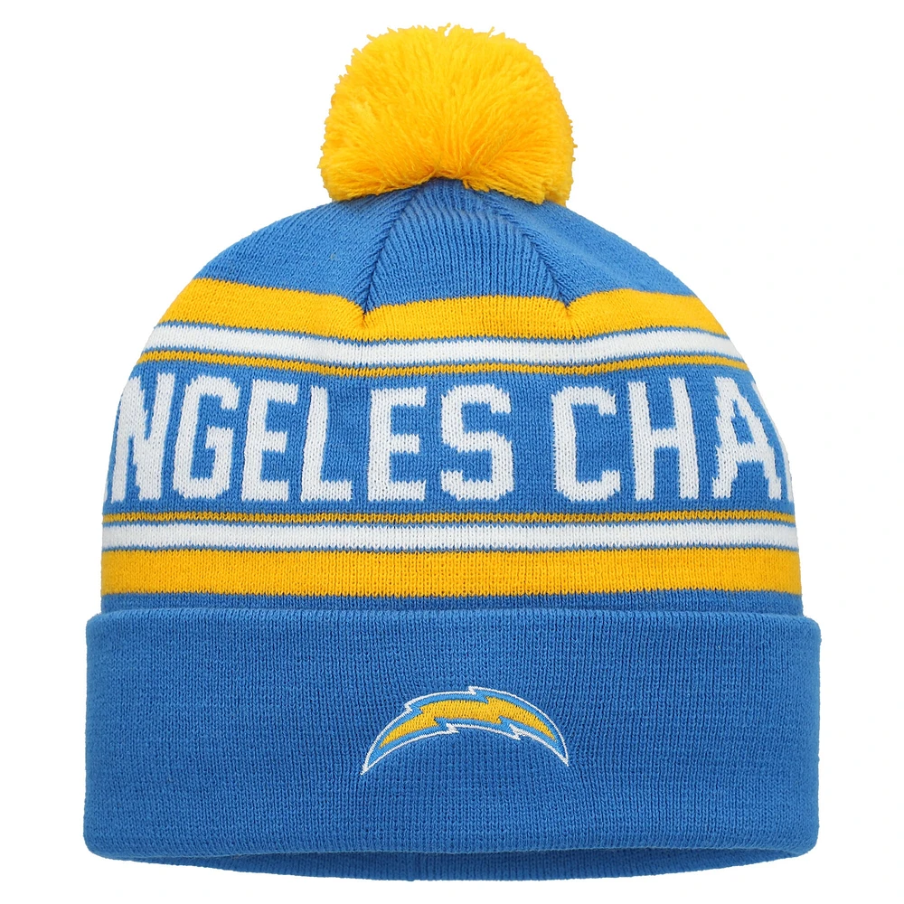 Bonnet en tricot à revers jacquard bleu pour jeunes Los Angeles Chargers avec pompon