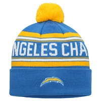 Bonnet en tricot à revers jacquard bleu pour jeunes Los Angeles Chargers avec pompon