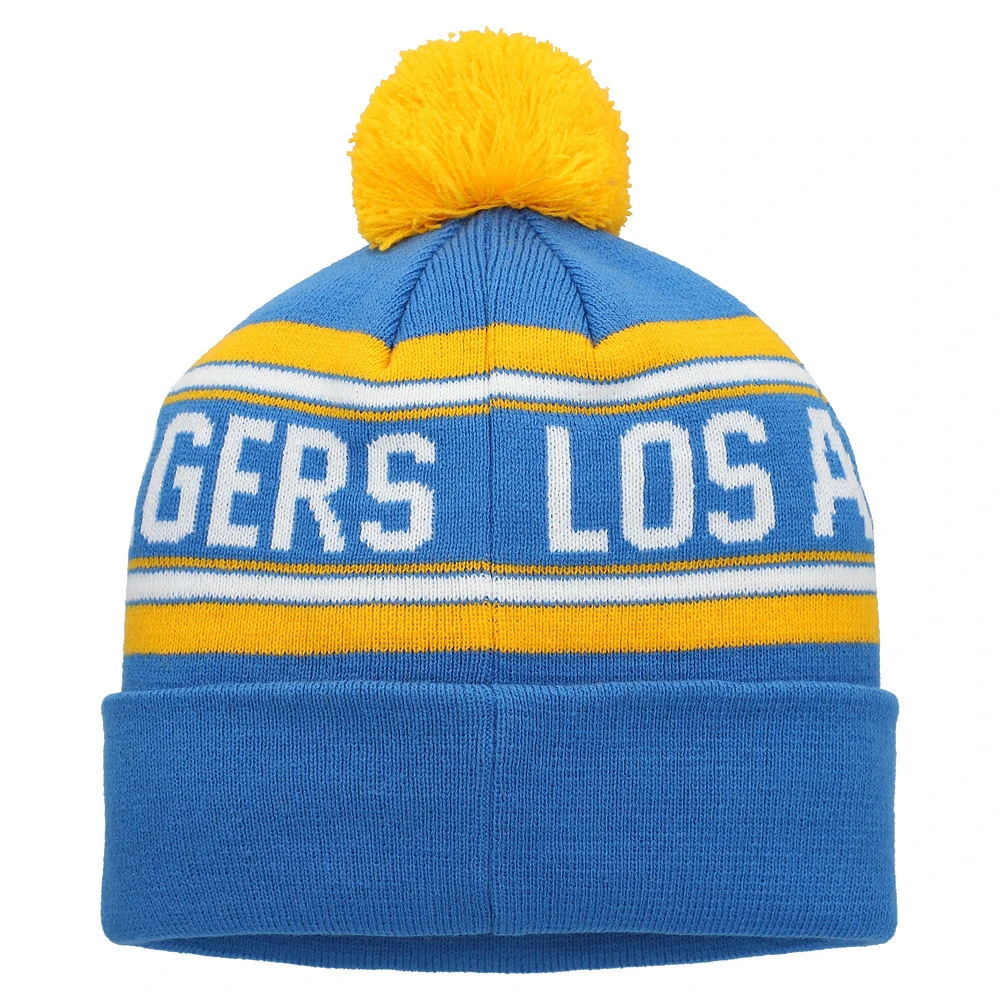 Bonnet en tricot à revers jacquard bleu pour jeunes Los Angeles Chargers avec pompon