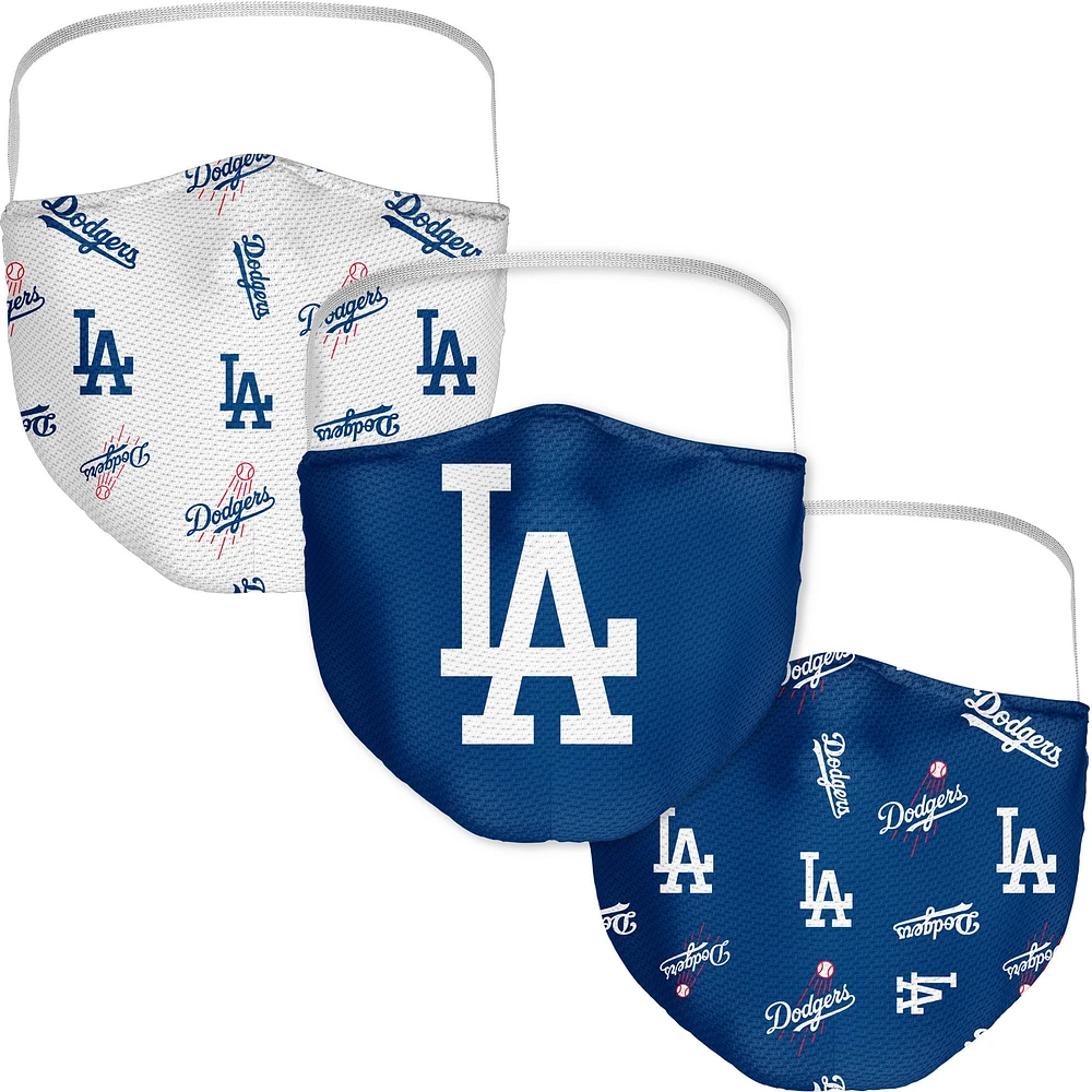 Lot de 3 couvre-visages avec logo Los Angeles Dodgers de marque Fanatics pour adultes