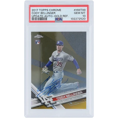 Carte recrue authentifiée 10 de Cody Bellinger des Dodgers de Los Angeles, mise à jour chromée Topps 2017, réfracteur doré #HMT99 #42/50 PSA