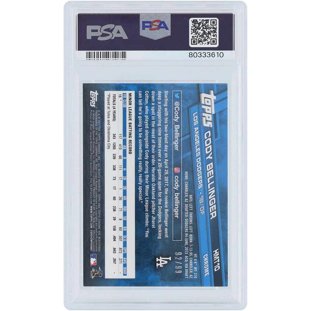Carte de recrue authentifiée PSA 9 de Cody Bellinger des Dodgers de Los Angeles, mise à jour Topps Chrome 2017, X-Fractor #HMT10 #92/99