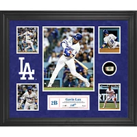 Collage encadré de 5 photos des Dodgers de Los Angeles de Gavin Lux avec un morceau de ballon utilisé lors du match