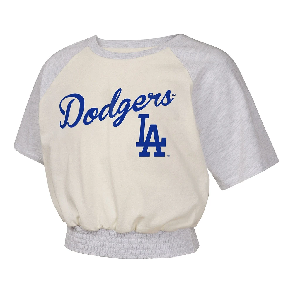 Girls Youth  Cream Los Angeles Dodgers Curve Ball Fashion Raglan T-Shirt