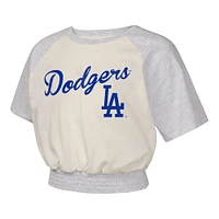 Girls Youth  Cream Los Angeles Dodgers Curve Ball Fashion Raglan T-Shirt