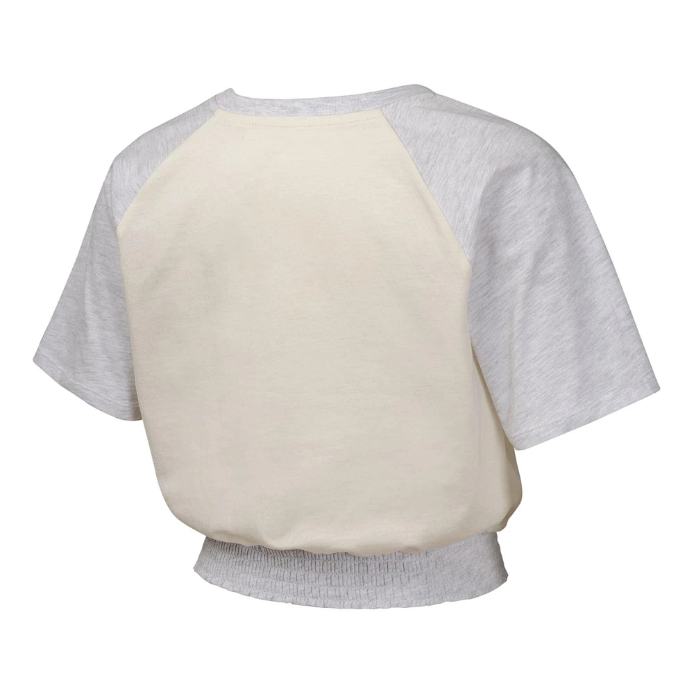 Girls Youth  Cream Los Angeles Dodgers Curve Ball Fashion Raglan T-Shirt