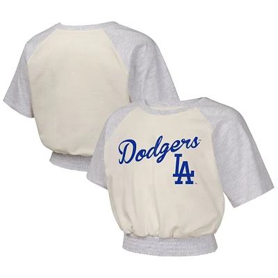 Girls Youth  Cream Los Angeles Dodgers Curve Ball Fashion Raglan T-Shirt