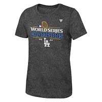 T-shirt fanatique des vestiaires Los Angeles Dodgers champions de la série mondiale 2024 Heather Charcoal pour filles et jeunes