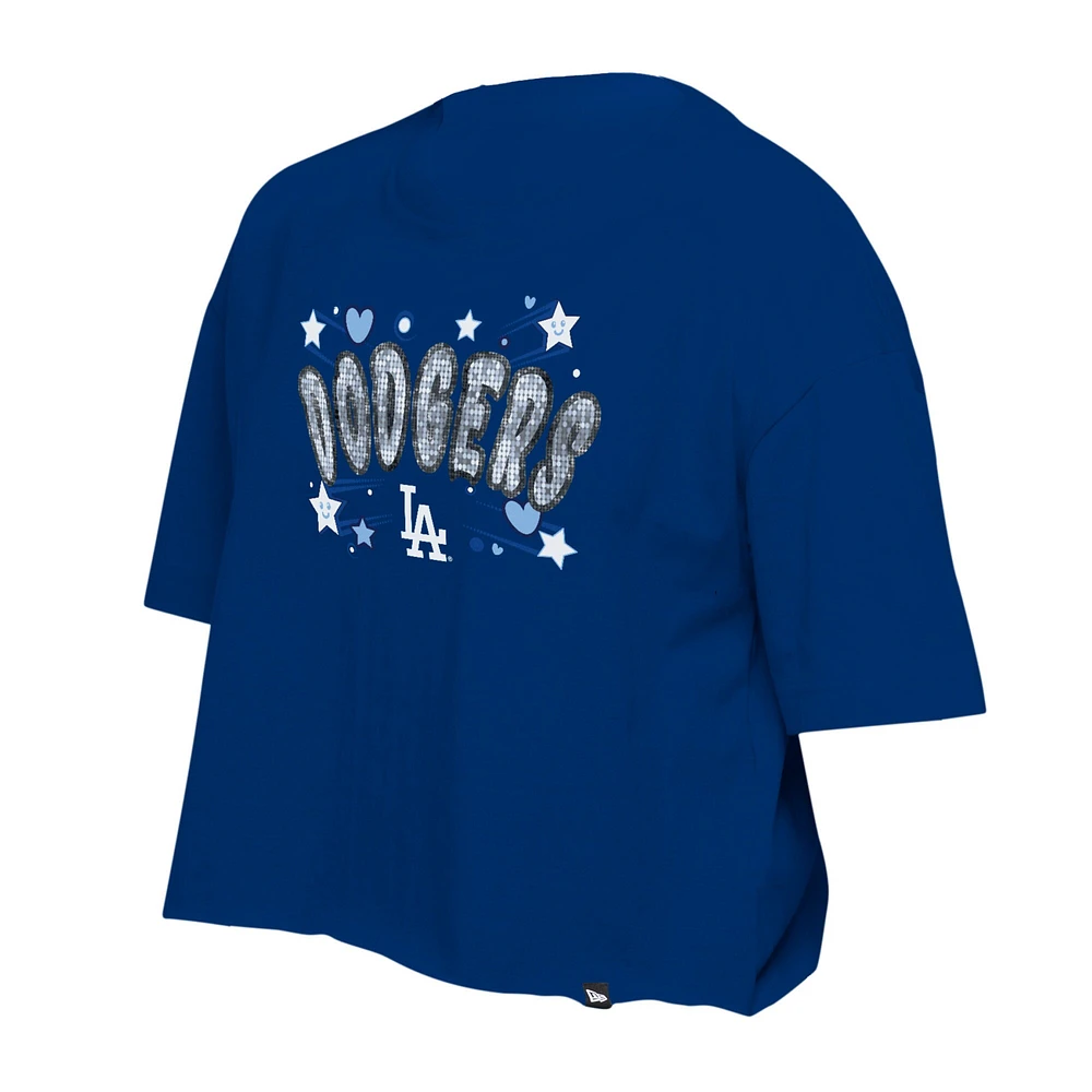 T-shirt bleu à paillettes Flip Sequin Team des Los Angeles Dodgers de New Era pour jeunes filles