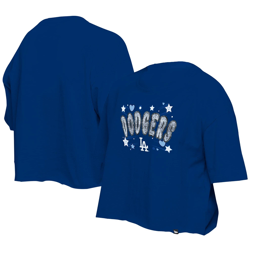 T-shirt bleu à paillettes Flip Sequin Team des Los Angeles Dodgers de New Era pour jeunes filles