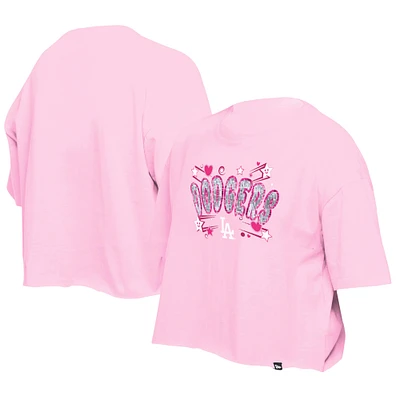 Girls Youth New Era Light Pink Los Angeles Dodgers Flip Sequin Team T-Shirt