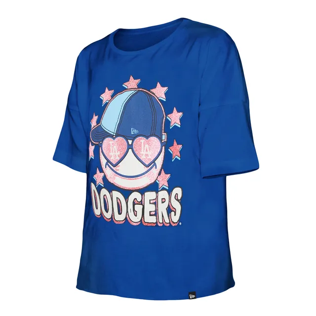 New Era Girls Youth White Los Angeles Dodgers Pinstripe V-Neck T