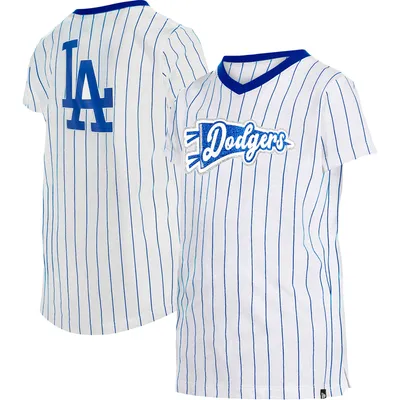 Los Angeles Dodgers New Era Girls Youth Pinstripe V-Neck T-Shirt - White