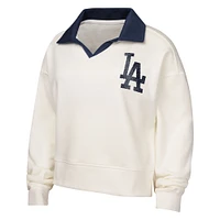 Girls Youth White Los Angeles Dodgers Ballpark Hit Collared V-Neck Pullover Sweatshirt