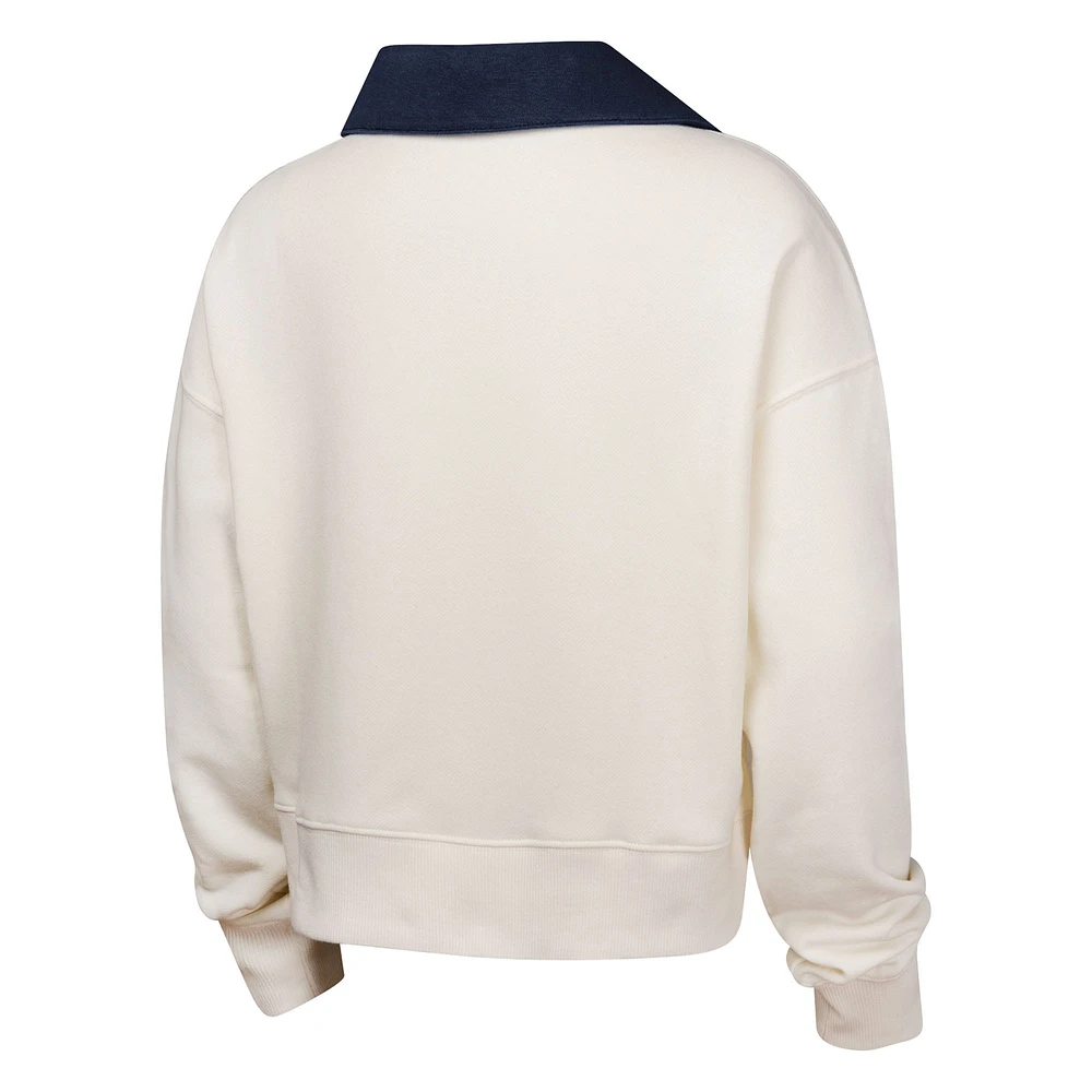 Girls Youth White Los Angeles Dodgers Ballpark Hit Collared V-Neck Pullover Sweatshirt