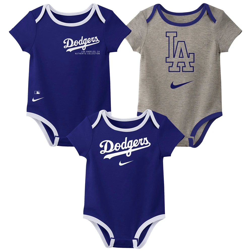 Ensemble de trois bodys Nike Los Angeles Dodgers Authentic Collection pour bébé