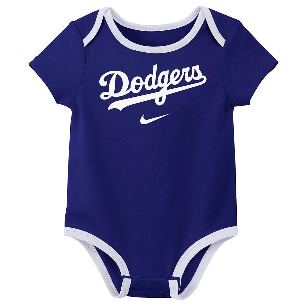 Ensemble de trois bodys Nike Los Angeles Dodgers Authentic Collection pour bébé