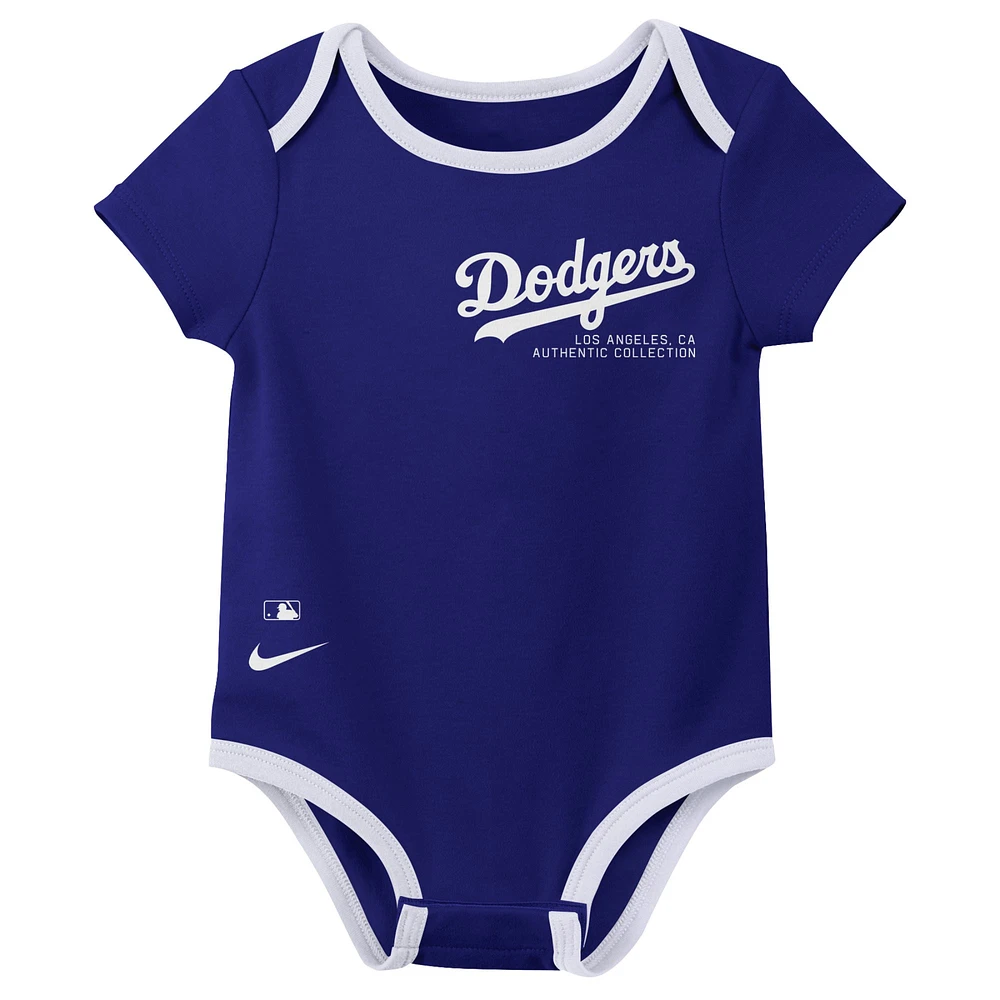 Ensemble de trois bodys Nike Los Angeles Dodgers Authentic Collection pour bébé