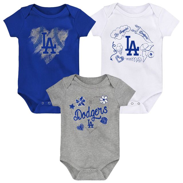 Ensemble de 3 bodys Batter Up pour bébé, bleu roi/blanc/gris chiné des Dodgers Los Angeles