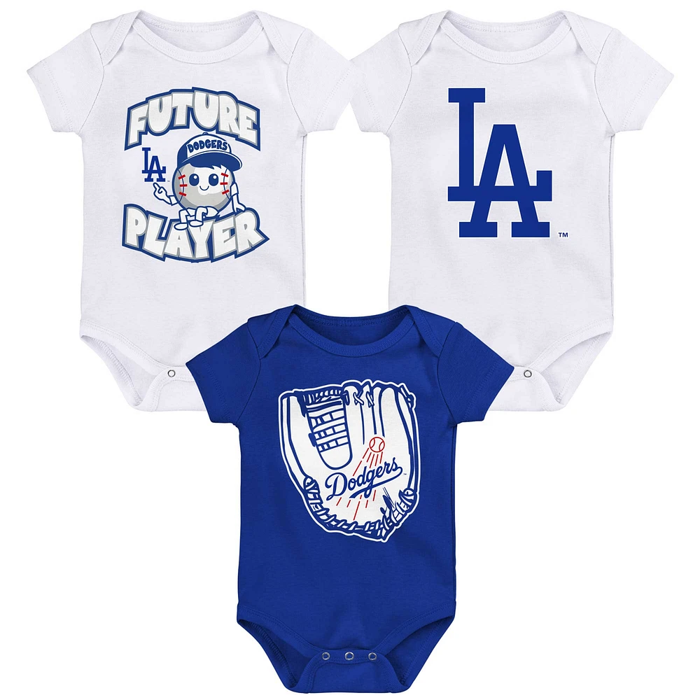 Lot de trois bodys joueur ligue mineure Los Angeles Dodgers pour bébé Royal/Blanc/Blanc