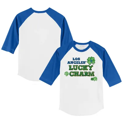 Los Angeles Dodgers Tiny Turnip Infant Lucky Charm Raglan 3/4 Sleeve T-Shirt - White/Royal