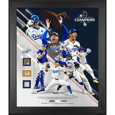 Los Angeles Dodgers 2024 MLB World Series Champions Framed 20" x 24" Collage with Pieces of World Series Game-Used Baseball, Base and Dirt - Limited Edition of 1000 - Version 2