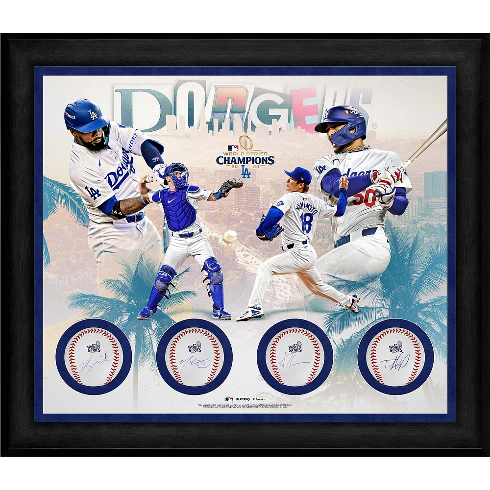 Los Angeles Dodgers Autographed 2024 World Series Champions Framed Four Baseball Shadowbox
