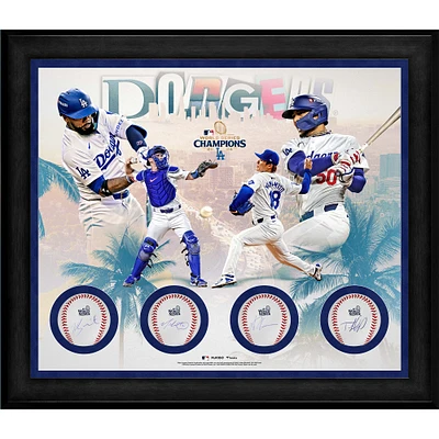 Los Angeles Dodgers Autographed 2024 World Series Champions Framed Four Baseball Shadowbox