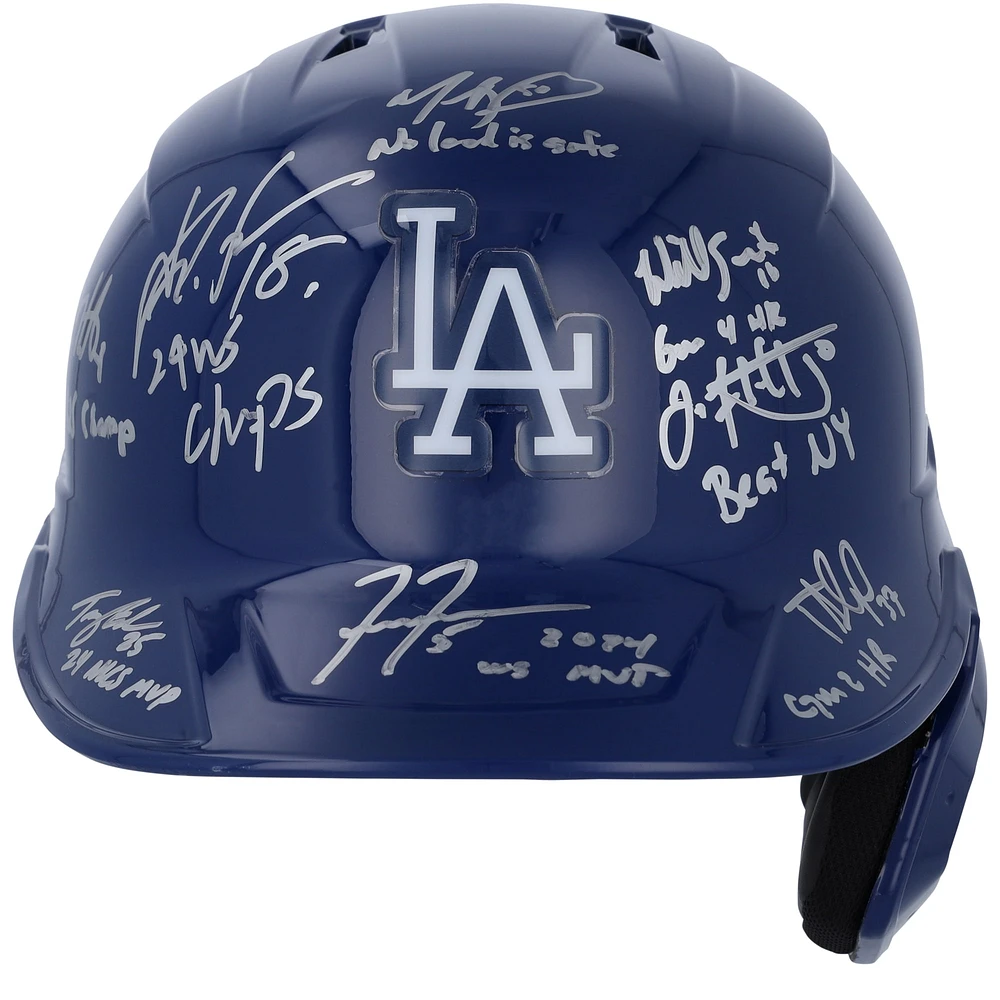 Los Angeles Dodgers Autographed 2024 World Series Champions Rawlings Replica Batting Helmet with 8 Signatures and Multiple Inscriptions