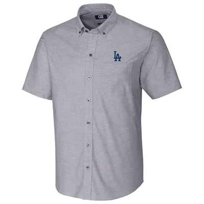 Los Angeles Dodgers Cutter & Buck Short Sleeve Stretch Oxford Button-Down Shirt - Charcoal