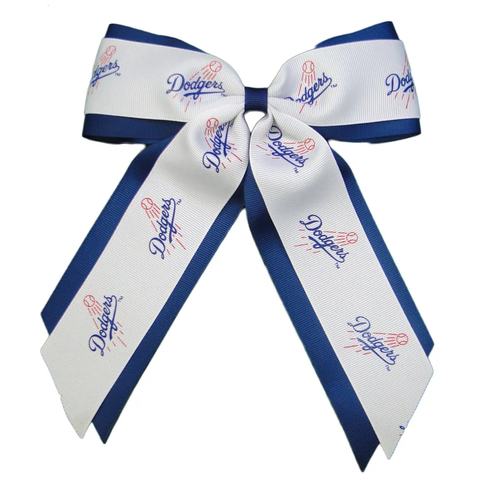 USA Licensed Bows Los Angeles Dodgers Jumbo Glitter Bow with Ponytail Holder Blue