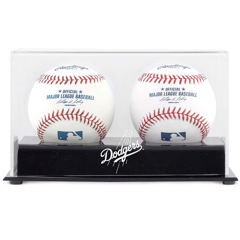 Vitrine de présentation du logo des Los Angeles Dodgers avec deux cubes de baseball