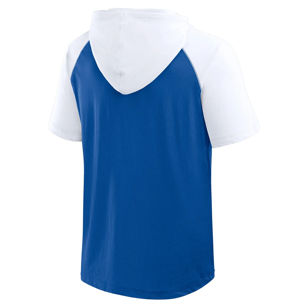 T-shirt à capuche manches courtes raglan Fanatics Royal Los Angeles Dodgers Prime pour hommes