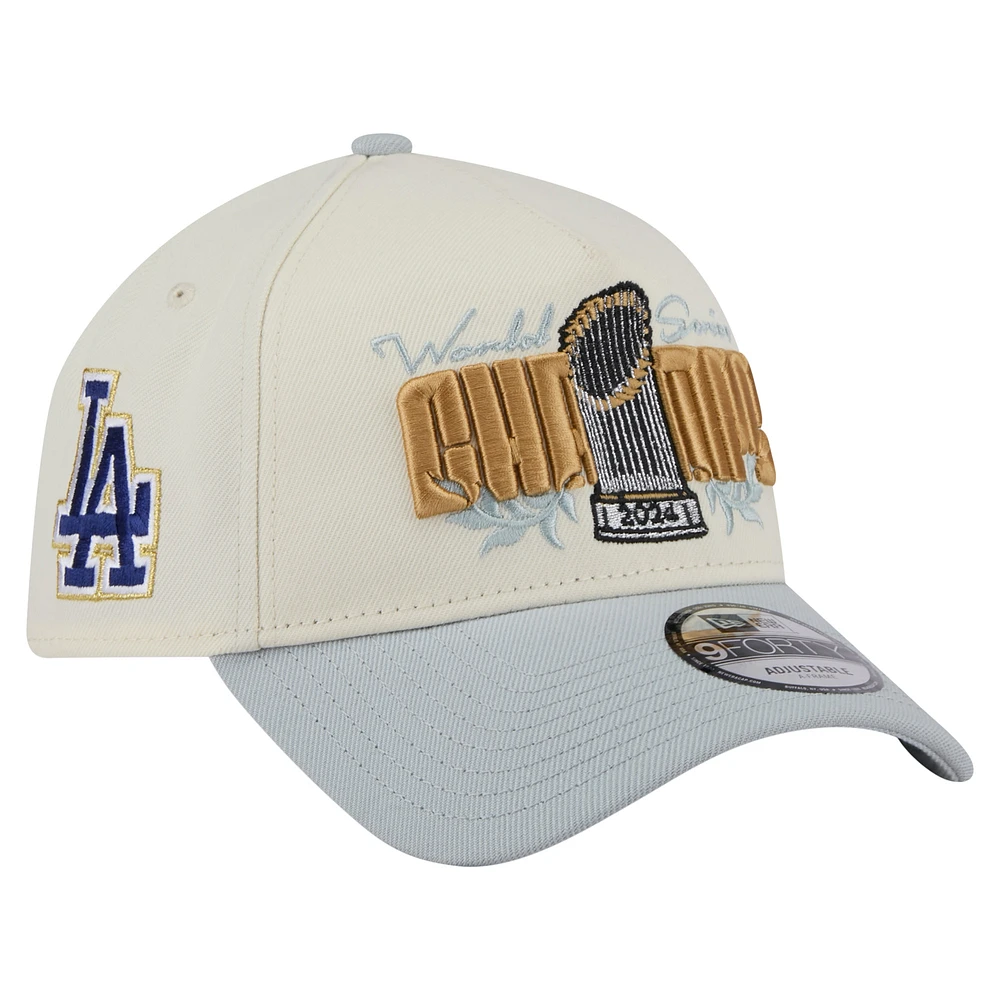Men's New Era  Cream Los Angeles Dodgers 2024 World Series Champions Parade Takedown A-Frame 9FORTY Adjustable Hat