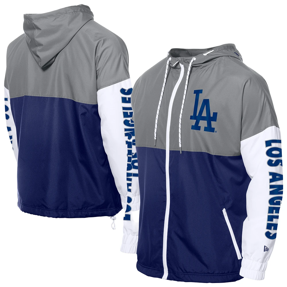 Men's New Era Royal/Gray Los Angeles Dodgers Color Block Full-Zip Hoodie Windbreaker