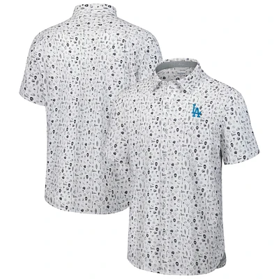 Men's Tommy Bahama  Gray Los Angeles Dodgers Nova Wave Riptide Rally Camp Button-Up Short Sleeve Shirt