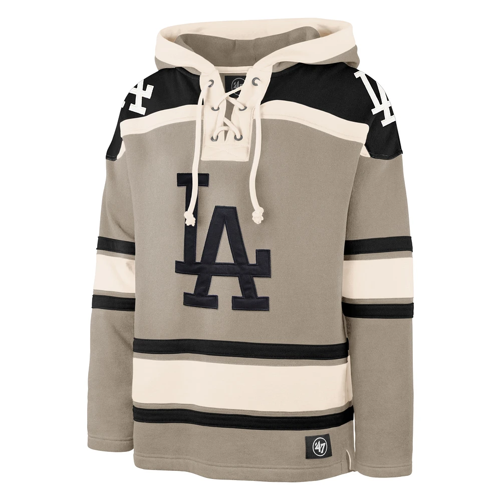 Men's '47 Khaki Los Angeles Dodgers Superior Lacer Pullover Hoodie