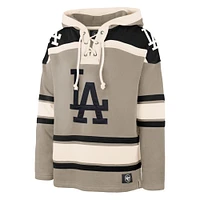 Men's '47 Khaki Los Angeles Dodgers Superior Lacer Pullover Hoodie