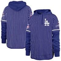 Men's '47  Royal Los Angeles Dodgers Pinstripe Double Header Pullover Hoodie