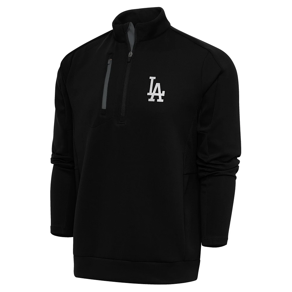 Men's Antigua Black Los Angeles Dodgers Metallic Generation Quarter-Zip Pullover Top