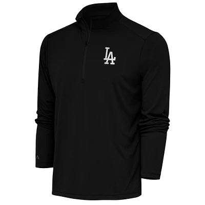 Men's Antigua Black Los Angeles Dodgers Metallic Tribute Quarter-Zip Top