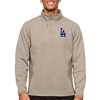 Men's Antigua Oatmeal Los Angeles Dodgers Course Quarter-Zip Pullover Top