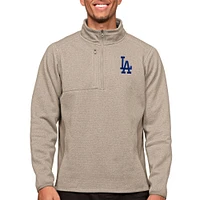 Men's Antigua Oatmeal Los Angeles Dodgers Course Quarter-Zip Pullover Top