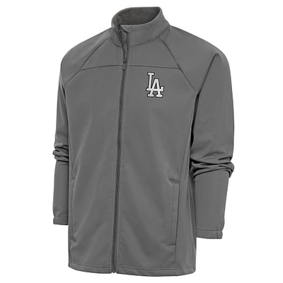 Men's Antigua Steel Los Angeles Dodgers Metallic Links Full-Zip Golf Jacket
