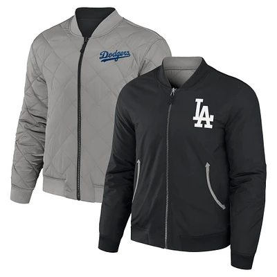 Men's Darius Rucker Collection by Fanatics Black/Gray Los Angeles Dodgers Reversible Full-Zip Bomber Jacket