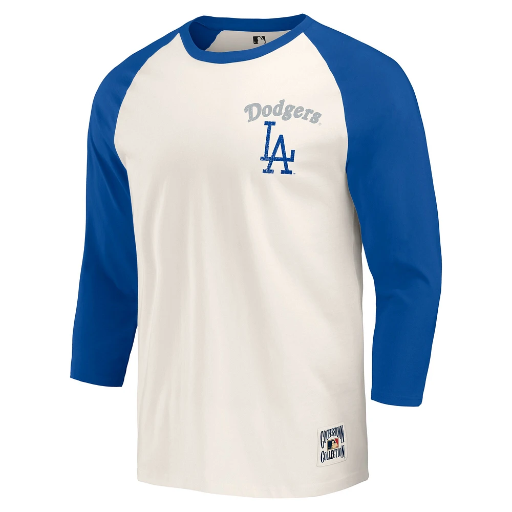 Collection Darius Rucker pour hommes par Fanatics Royal/Blanc Los Angeles Dodgers Cooperstown T-shirt raglan à manches 3/4