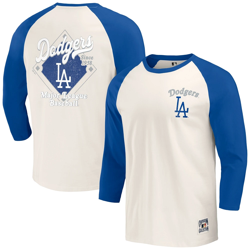 Collection Darius Rucker pour hommes par Fanatics Royal/Blanc Los Angeles Dodgers Cooperstown T-shirt raglan à manches 3/4