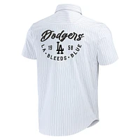 Collection Darius Rucker pour hommes par Fanatics Chemise boutonnée à manches courtes blanche rayures pin des Dodgers de Los Angeles